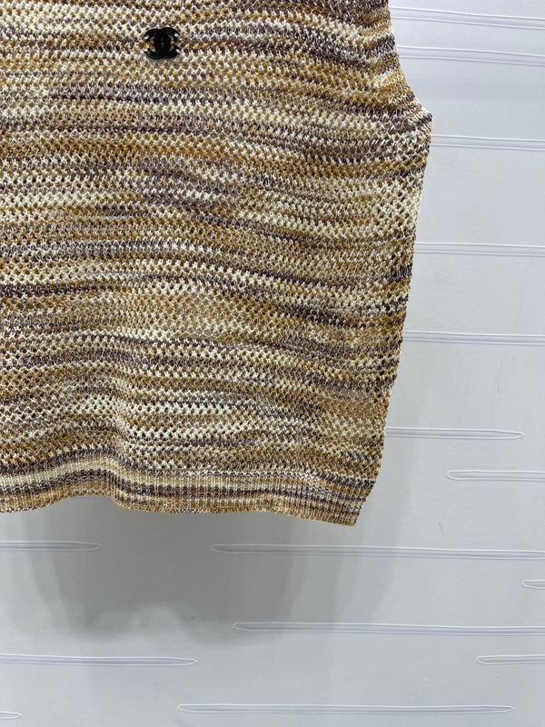 CC 26 Gradient Striped Hollow-Out Knit Vest Beige Gold in Nitrile Cotton