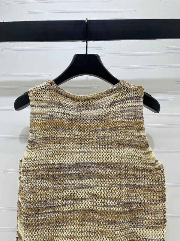 CC 26 Gradient Striped Hollow-Out Knit Vest Beige Gold in Nitrile Cotton
