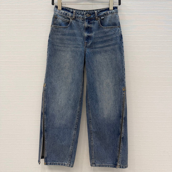 Loew Retro Washed Denim Cropped Blue Jeans in Cotton