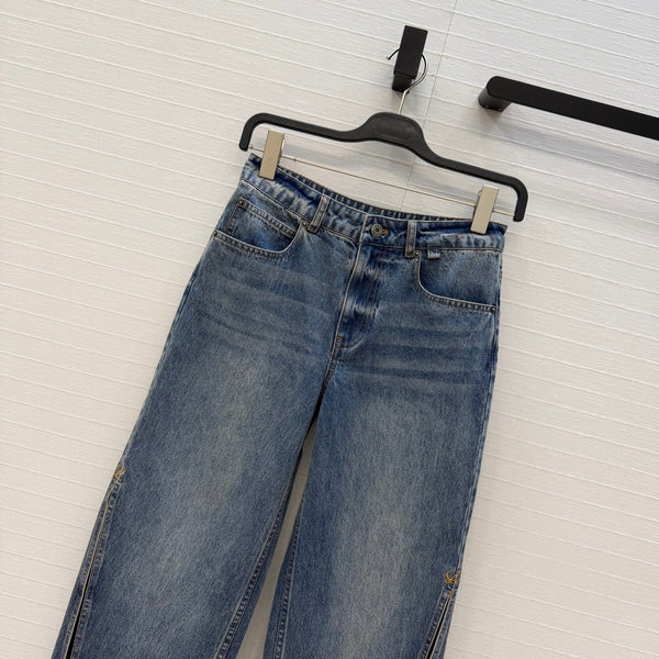 Loew Retro Washed Denim Cropped Blue Jeans in Cotton