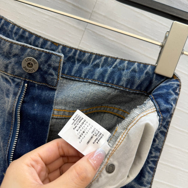 Loew Retro Washed Denim Cropped Blue Jeans in Cotton