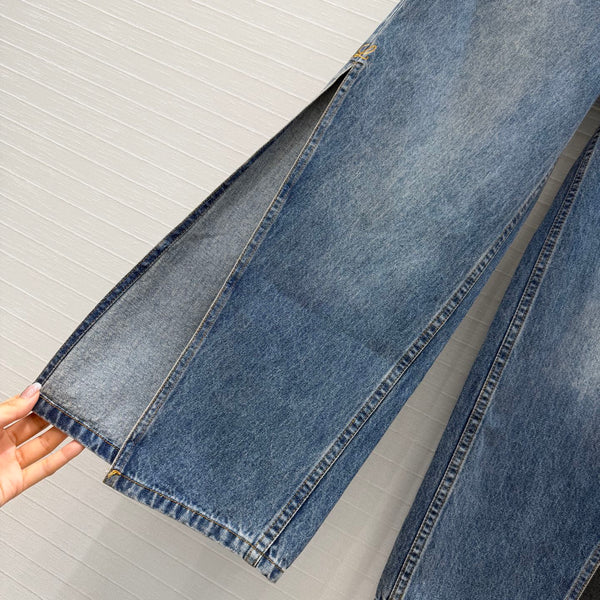Loew Retro Washed Denim Cropped Blue Jeans in Cotton