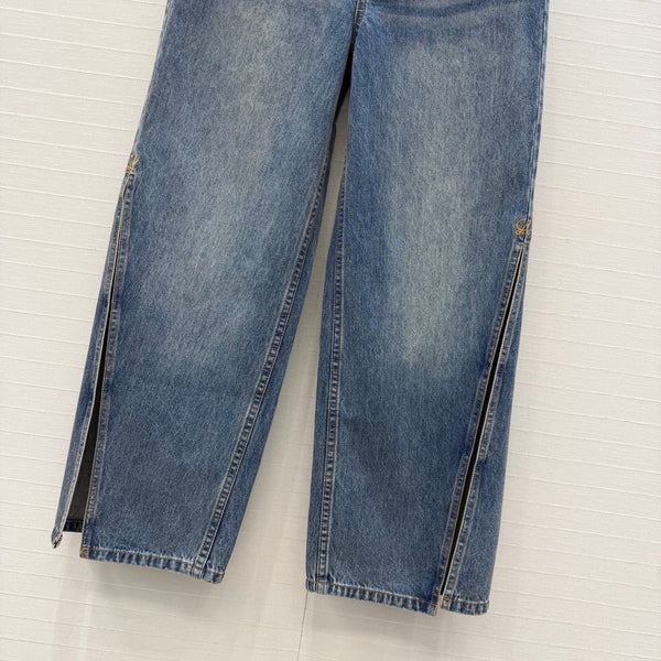 Loew Retro Washed Denim Cropped Blue Jeans in Cotton