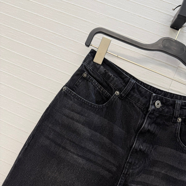 Loew Retro Washed Denim Cropped Black Jeans in Cotton