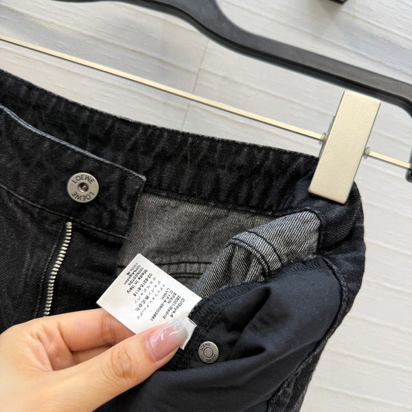 Loew Retro Washed Denim Cropped Black Jeans in Cotton
