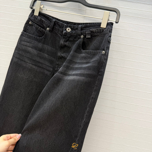 Loew Retro Washed Denim Cropped Black Jeans in Cotton