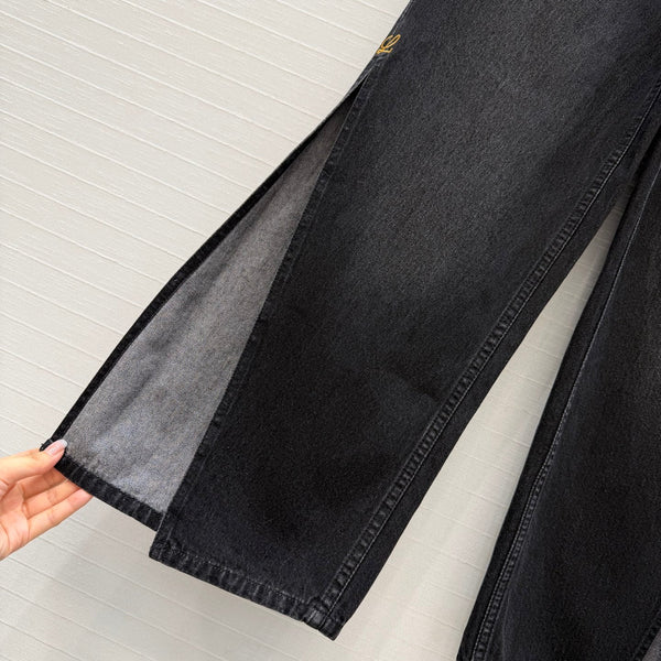 Loew Retro Washed Denim Cropped Black Jeans in Cotton