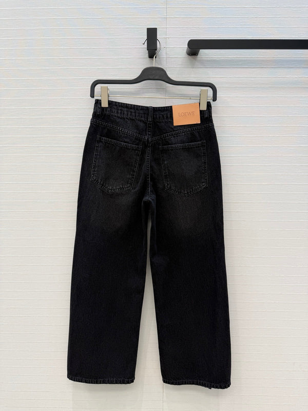 Loew Retro Washed Denim Cropped Black Jeans in Cotton