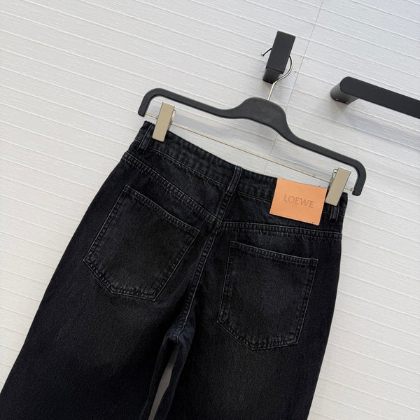 Loew Retro Washed Denim Cropped Black Jeans in Cotton