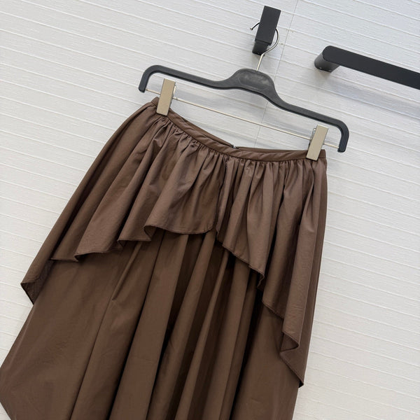 Loew Irregular Pleated Puffy Skirt Brown in Cotton 381523