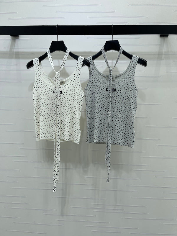 Miu 26 Leopard print Halter Neck Knit Vest White in Wool 382055