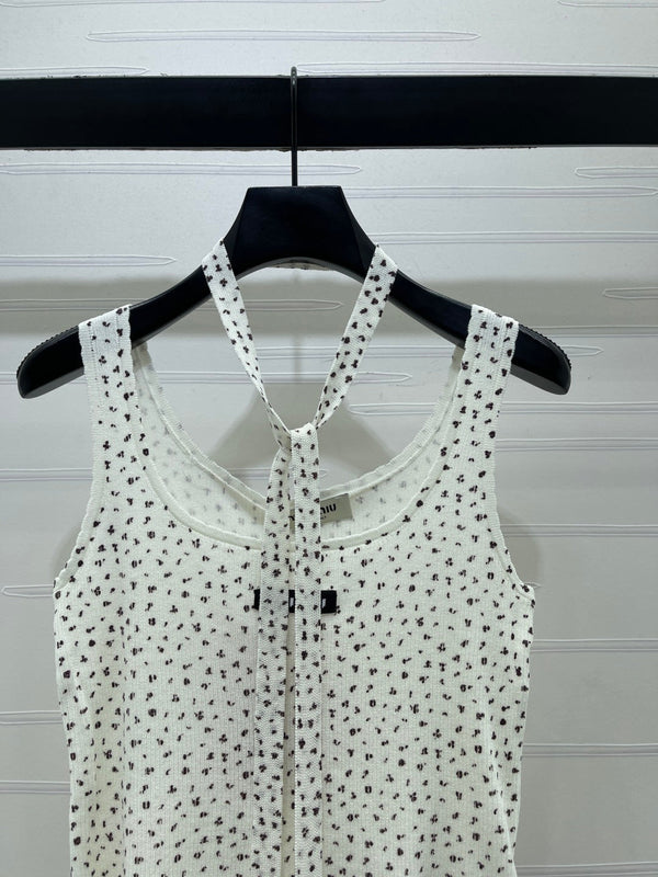 Miu 26 Leopard print Halter Neck Knit Vest White in Wool 382055