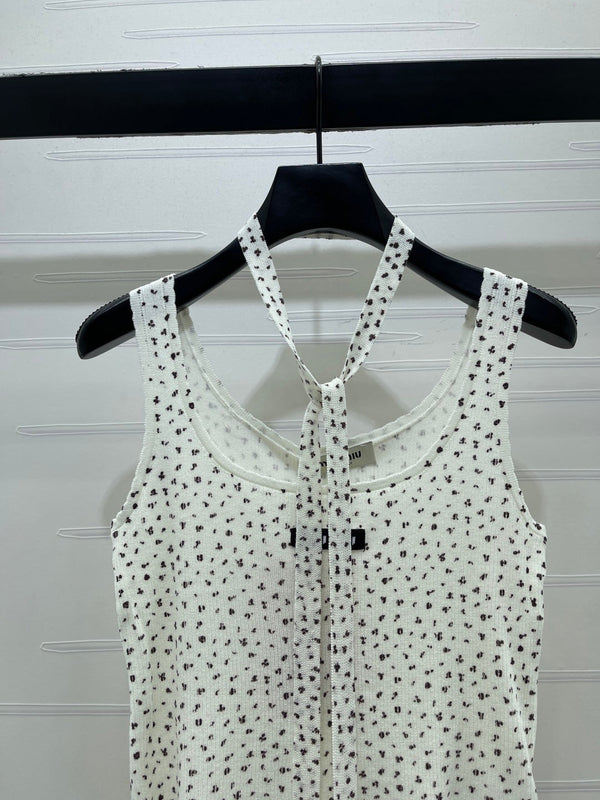 Miu 26 Leopard print Halter Neck Knit Vest White in Wool 382055