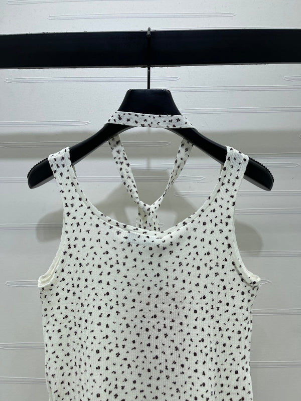 Miu 26 Leopard print Halter Neck Knit Vest White in Wool 382055