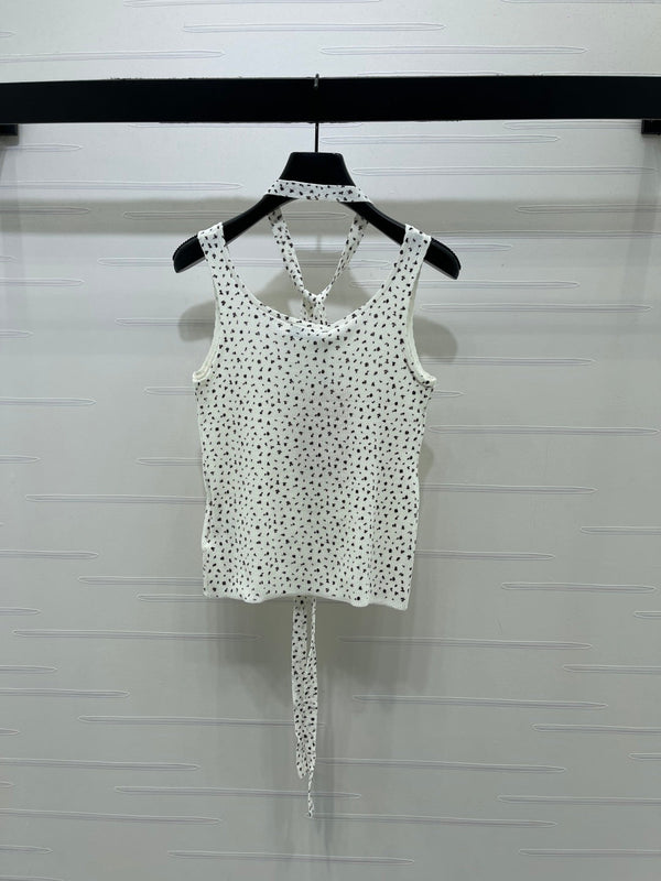 Miu 26 Leopard print Halter Neck Knit Vest White in Wool 382055