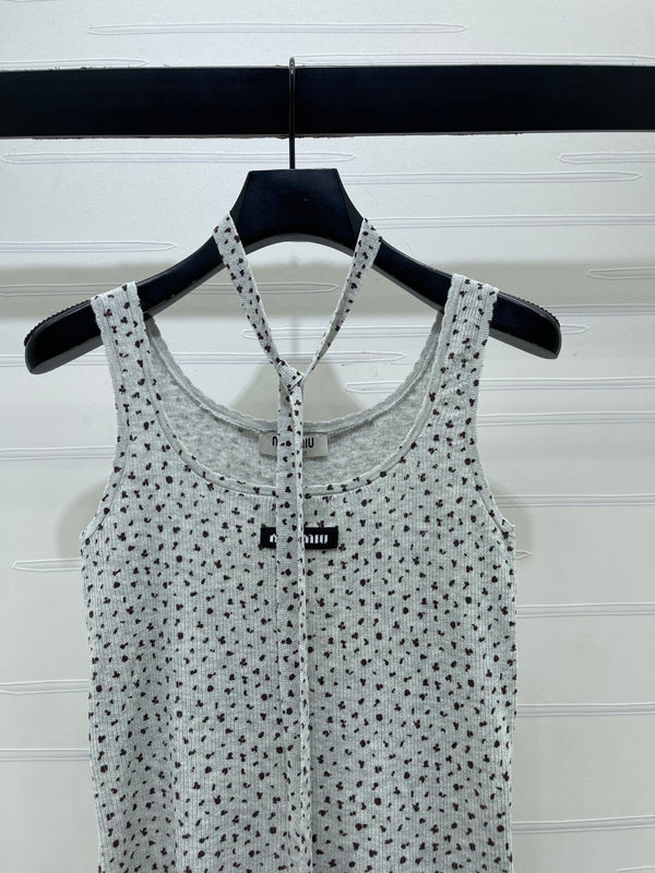 Miu 26 Leopard print Halter Neck Knit Vest Gray in Wool 382054