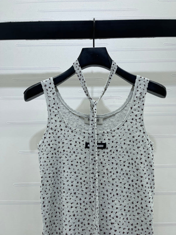 Miu 26 Leopard print Halter Neck Knit Vest Gray in Wool 382054
