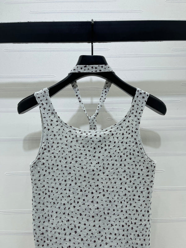 Miu 26 Leopard print Halter Neck Knit Vest Gray in Wool 382054