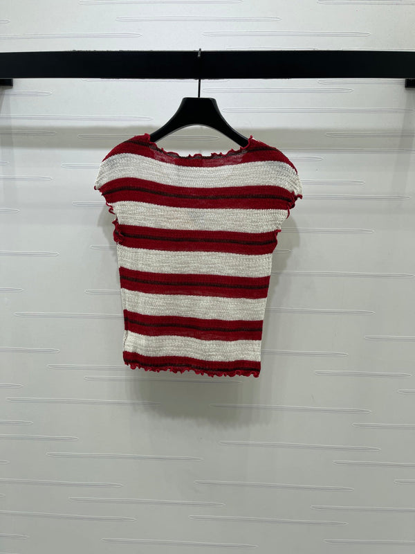 Miu 26 Color-blocked Striped Short-sleeved Top Red in Acrylic 380671