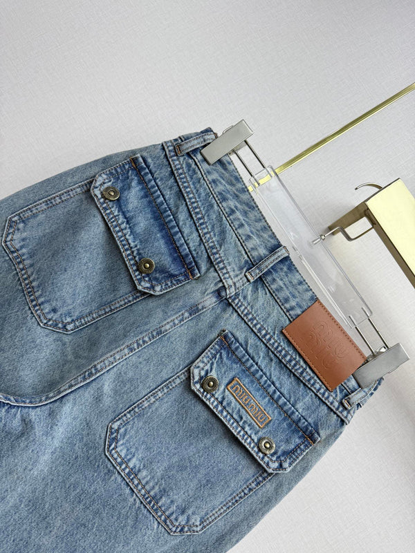 Miu 26 Wide-leg Denim Pants Blue in Cotton 380472