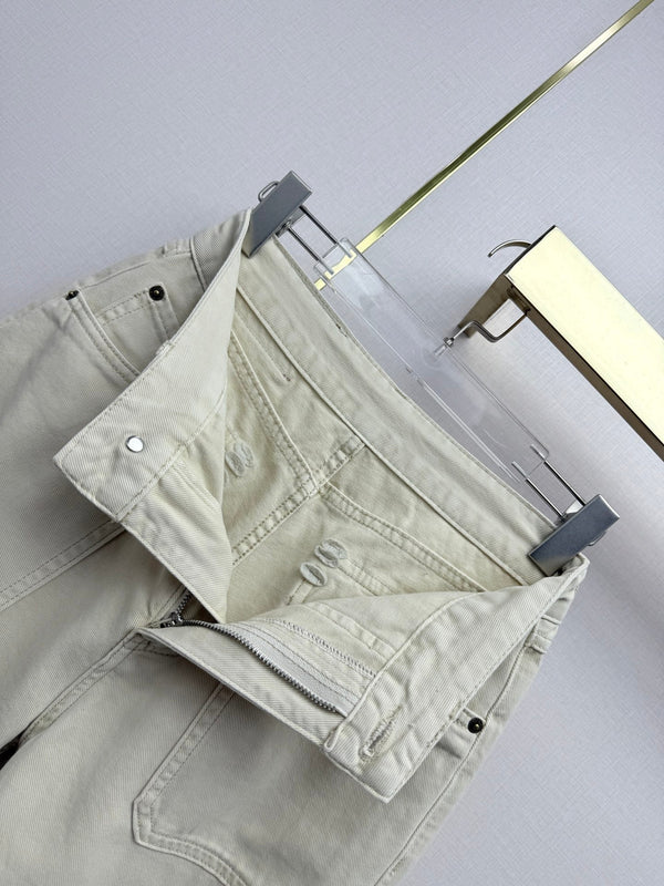 Miu 26 Wide-leg Denim Pants Cream in Cotton 380470