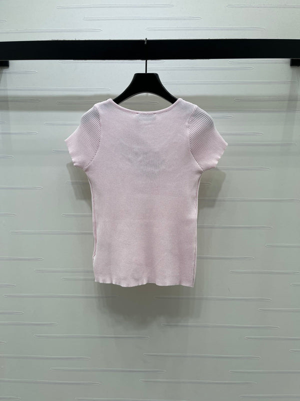 Miu 26 U-Neck Short-Sleeve Top Pink in Wool 375886