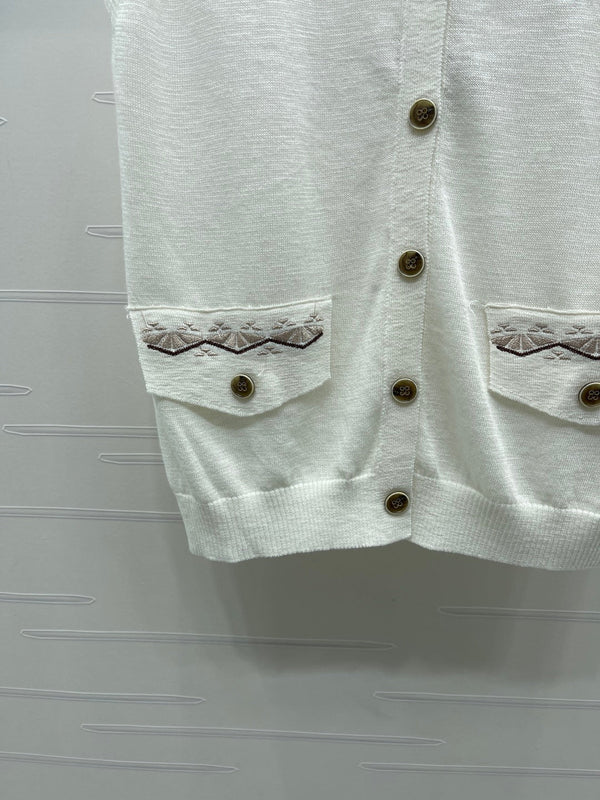 Loew 26 Embroidered Collared Knit Vest White in Wool 382065