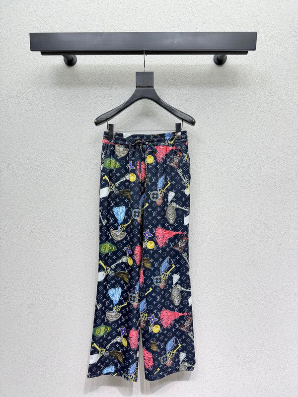 LV Buckle-print Casual Trousers Black Colorful in Polyester 382430