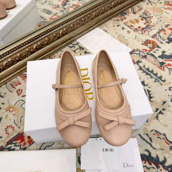 CD Ballerina Flats with a Bow Nude in Sheepskin 771785