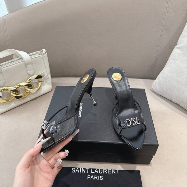 YSL High-heels 80mm Transparent Sandals Black in Leather 771714