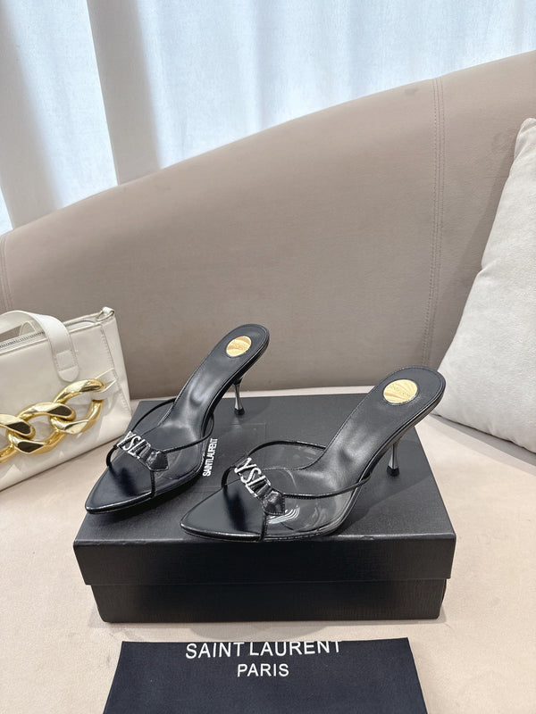 YSL High-heels 80mm Transparent Sandals Black in Leather 771714