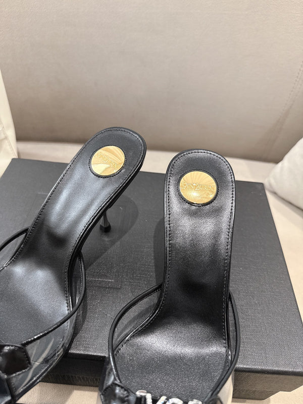 YSL High-heels 80mm Transparent Sandals Black in Leather 771714