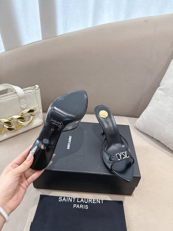 YSL High-heels 80mm Transparent Sandals Black in Leather 771714