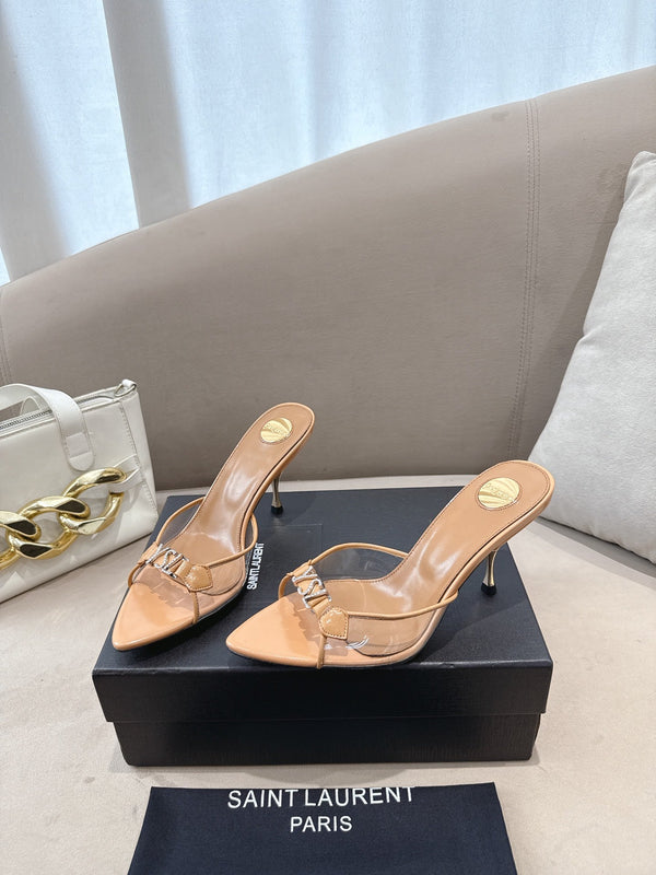 YSL High-heels 80mm Transparent Sandals Beige in Leather 771712