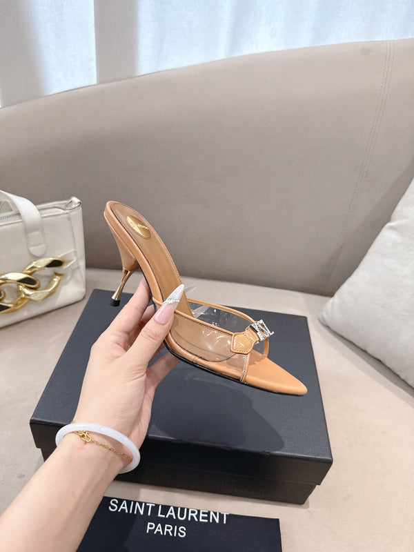 YSL High-heels 80mm Transparent Sandals Beige in Leather 771712