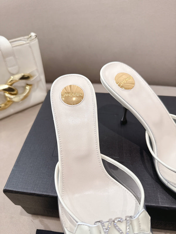 YSL High-heels 80mm Transparent Sandals White in Leather 771711