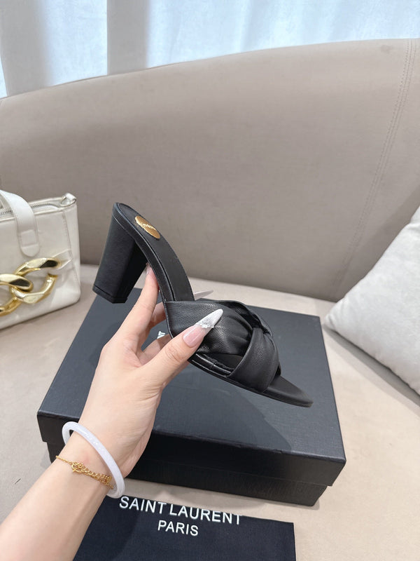 YSL Sandal Heel 75mm Black in Lambskin 771710