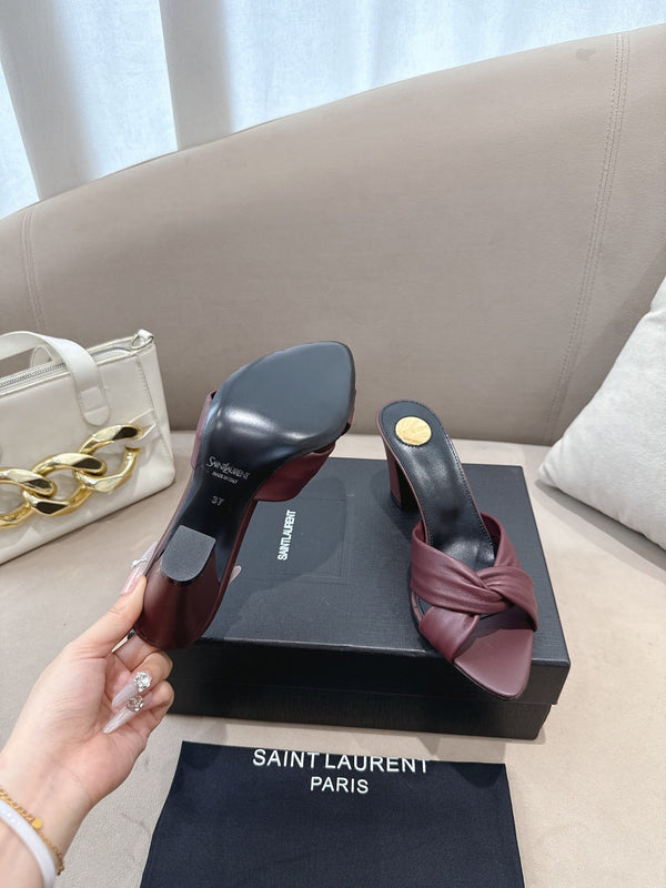 YSL Sandal Heel 75mm Burgundy in Lambskin 771709