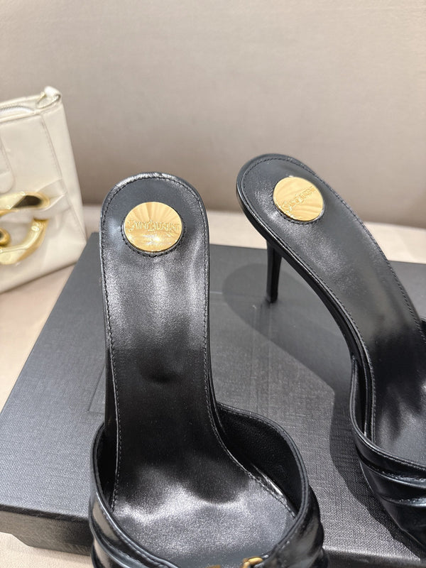 YSL Babylone Mules 90mm Black in Supple Leather 771706