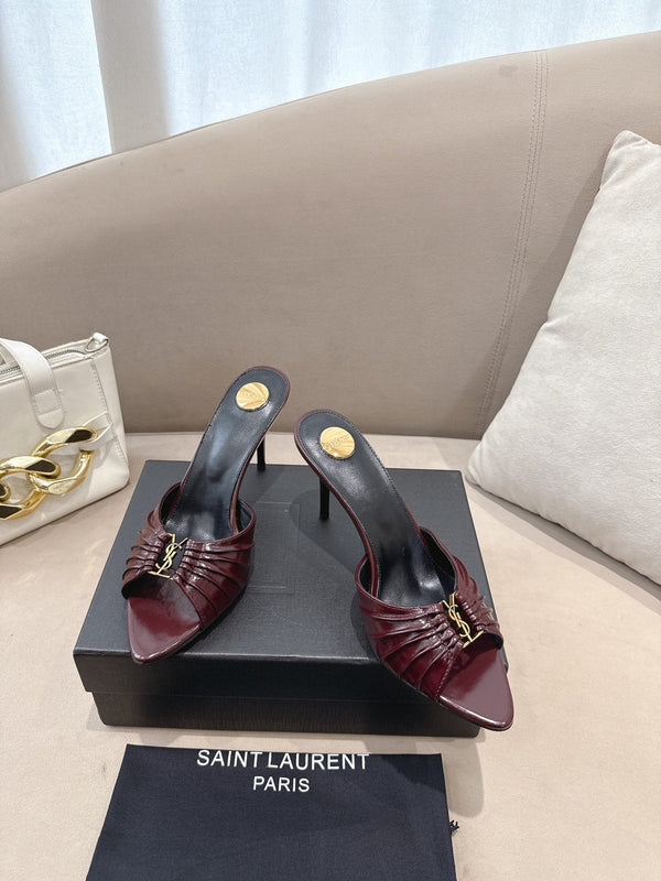 YSL Babylone Mules 90mm Burgundy in Supple Leather 771705