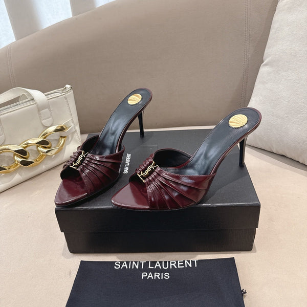 YSL Babylone Mules 90mm Burgundy in Supple Leather 771705
