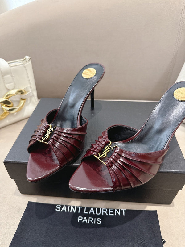YSL Babylone Mules 90mm Burgundy in Supple Leather 771705
