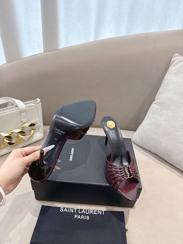 YSL Babylone Mules 90mm Burgundy in Supple Leather 771705