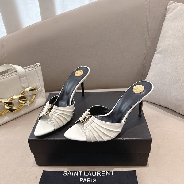 YSL Babylone Mules 90mm White in Supple Leather 771703