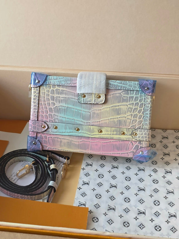 LV Petite Malle Bag 20cm Rainbow in Crocodile-pattern Cowhide 287742