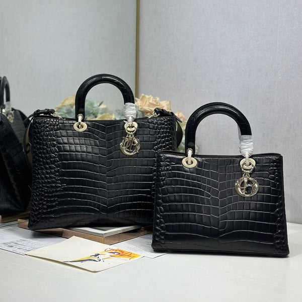 CD Diorissimo Black in Crocodile-patterned Cowhide 288199