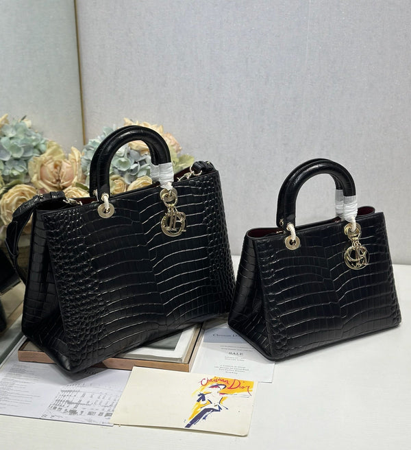 CD Diorissimo Black in Crocodile-patterned Cowhide 288199