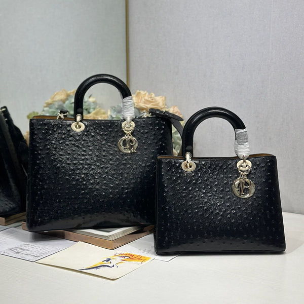 CD Diorissimo Black in Ostrich-patterned Cowhide 288204