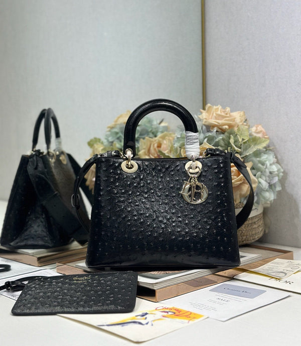 CD Diorissimo Black in Ostrich-patterned Cowhide 288204