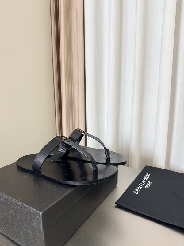 YSL Flat Flip-flops Black in Cowhide 784708